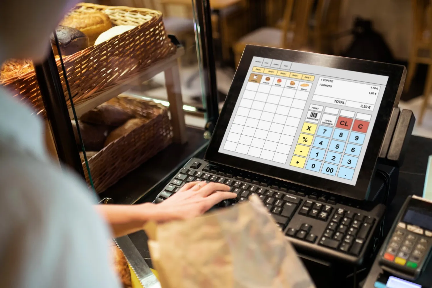 Modern retail POS system with touchscreen interface